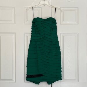 Yigal Azrouel 100% Silk Emerald Strapless Tiered Ruffle Pleats Cocktail Dress